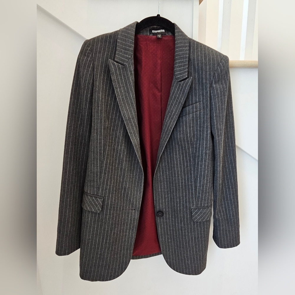 Express Gray Pinstripe Oversized Blazer
